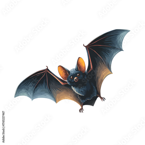Detailed Illustration of a Bat in Flight with Spread Wings.