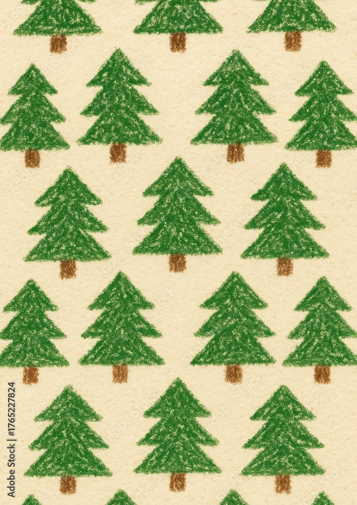 Obraz premium Hand-drawn evergreen tree pattern.