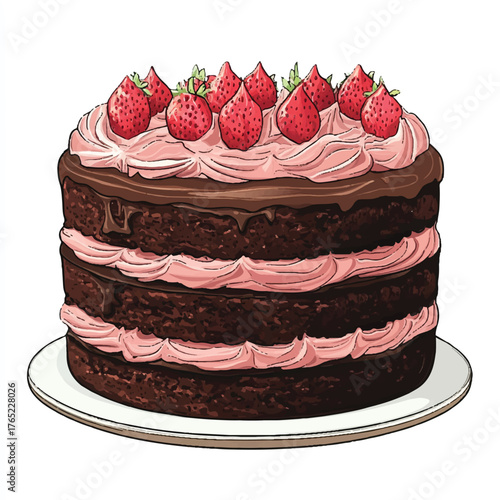 Chocolate Strawberry Cake with Pink Frosting.