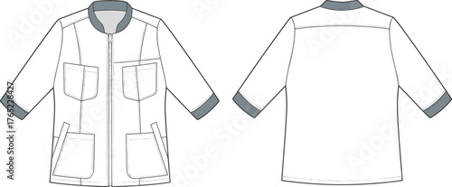 Unisex casual quilted puffer jacket fashion flat technical sketch vector illustration for outerwear apparel design and clothing template.