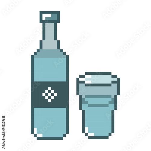 Pixel Art Bottle And Glass