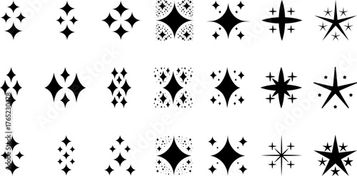 Vector twinkle star illustration.  Set of Sparkle star icon art. Vector shiny star light, rating, clip art effect