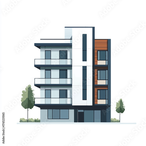 Modern Apartment Building with Balconies and Contemporary Design.