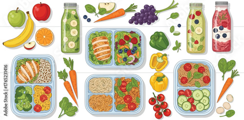 food, fruit, vegetable, salad, healthy, fresh, tomato, restaurant, menu, diet, nutrition, organic, green, cooking, kitchen, natural, vector, illustration, meal, culinary, collection