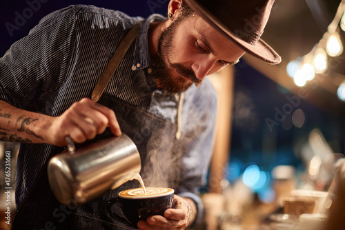Western Male Barista Creating Galaxy Latte Art