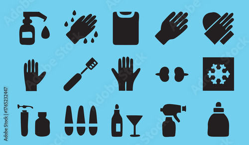 A set of hand icons or vector silhouettes for kitchen tools like a fork and knife or for an art design like a paint brush