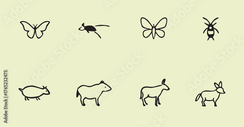 Black silhouettes of wild animals set, including a deer vector illustration, perfect for nature-themed design or a symbol icon
