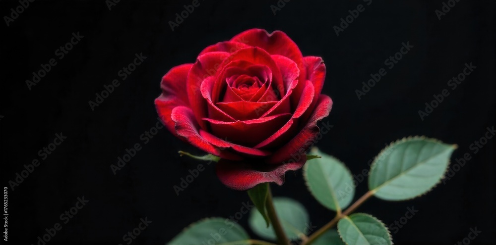 Obraz premium Delicate boutonniere with a single deep red rose and subtle eucalyptus, representing passion and lasting commitment. A macro shot of a meticulously crafted boutonniere featuring a single, deep crimson
