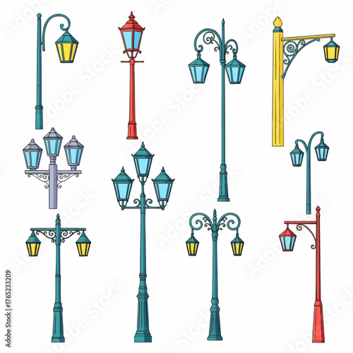 vector set of vintage street lamp