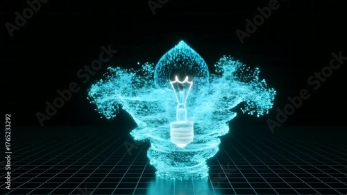 Blue glowing hologram light animation with futuristic digital particle effects. 