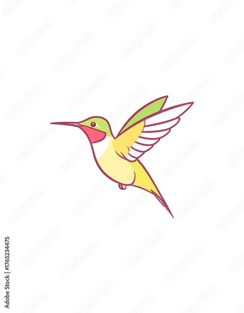 Obraz premium Cartoon hummingbird in flight, vivid colors and simple design