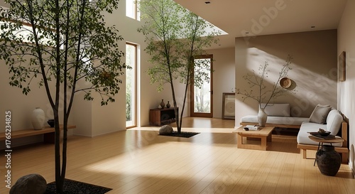 Zen-Inspired Interior Design with Trees Bringing Nature Indoors