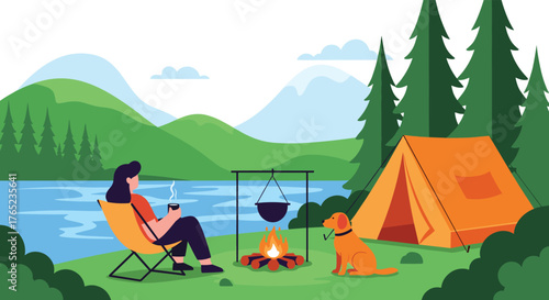 Camping Adventure - Serene Scene of Nature and Relaxation.