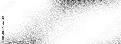 Noisy grain texture. Fading dotted gradient background. Stippled grainy halftone overlay. Black and white sand speckle effect. Gritty grunge distressed wallpaper. Dusty rough dirty cover. Vector