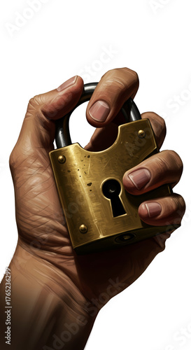 Golden Padlock Security In Hand Isolated Transparent Background