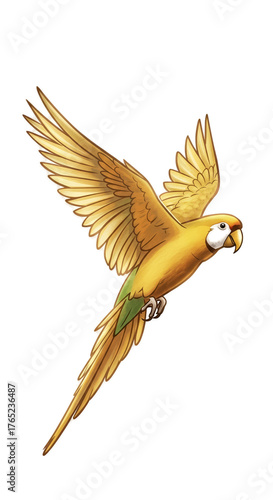Golden Parrot Flying Transparent Background Realistic Photo
