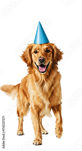 Golden Retriever Dog Wearing Party Hat Celebrates Birthday Warm Tones