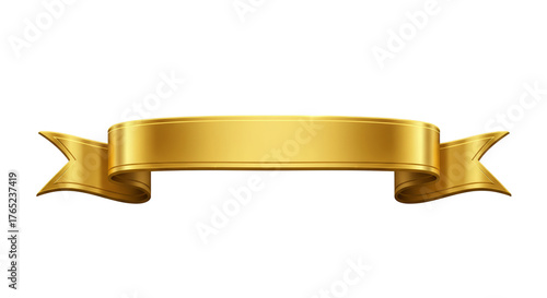 Golden Ribbon Banner With Stitched Edges On Golden Background