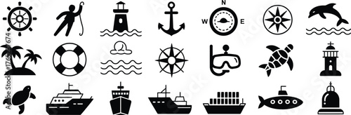 Industrial safety label glyph icon set with high voltage, flammable, explosive, toxic, corrosive, radioactive, laser hazard, magnetic symbols, black vector silhouette