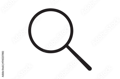Simple black outline illustration of a magnifying glass on a white background