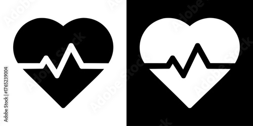 A minimalist and modern icon featuring a heart shape with a pulse wave (ECG) line running through it.