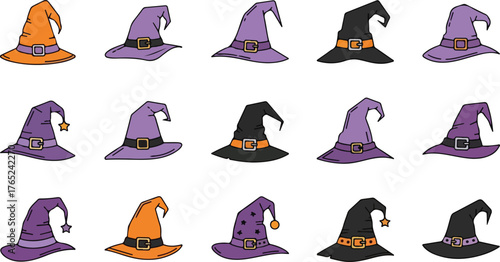 Halloween Witch Hats Collection Spooky and Festive Accessory Vectors icon set