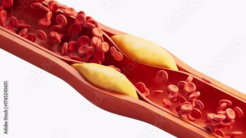 Blood vessel with blood fat in it, 3d rendering.