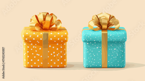 Diese ansprechenden Vektor-Geschenkboxen mit eleganten goldenen Bändern symbolisieren Freude und Überraschung für jeden festlichen Moment.