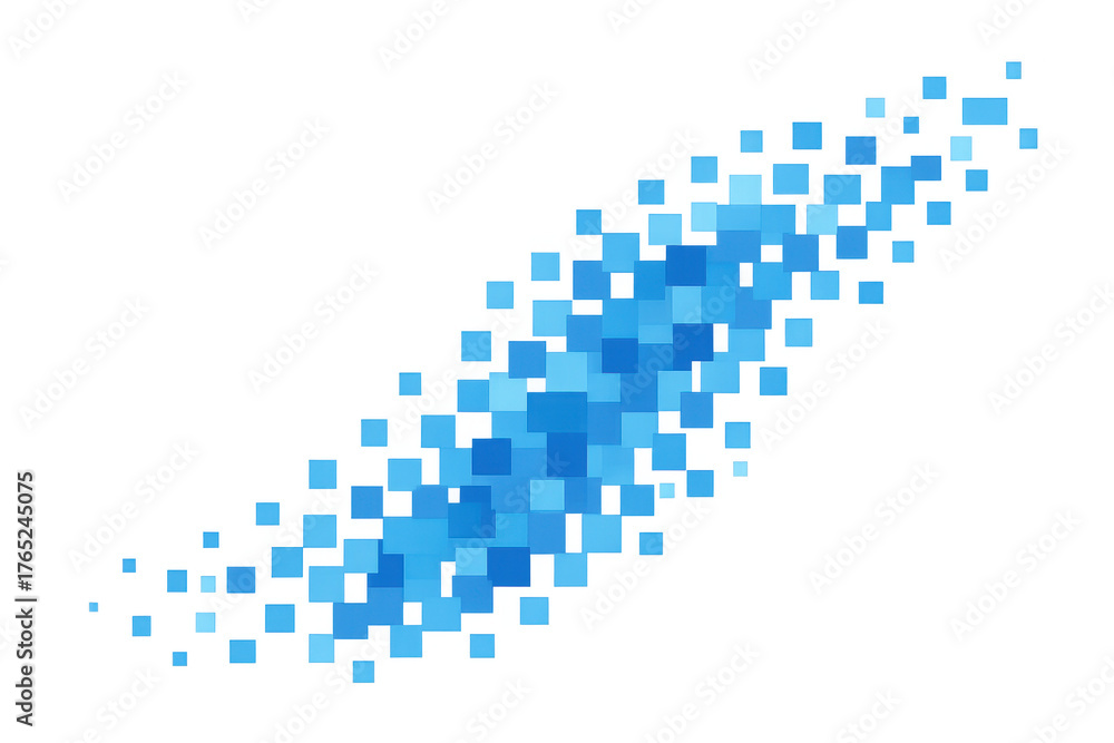 Fototapeta premium Blue pixel squares forming digital halftone pattern, abstract geometric background with gradient color on transparent