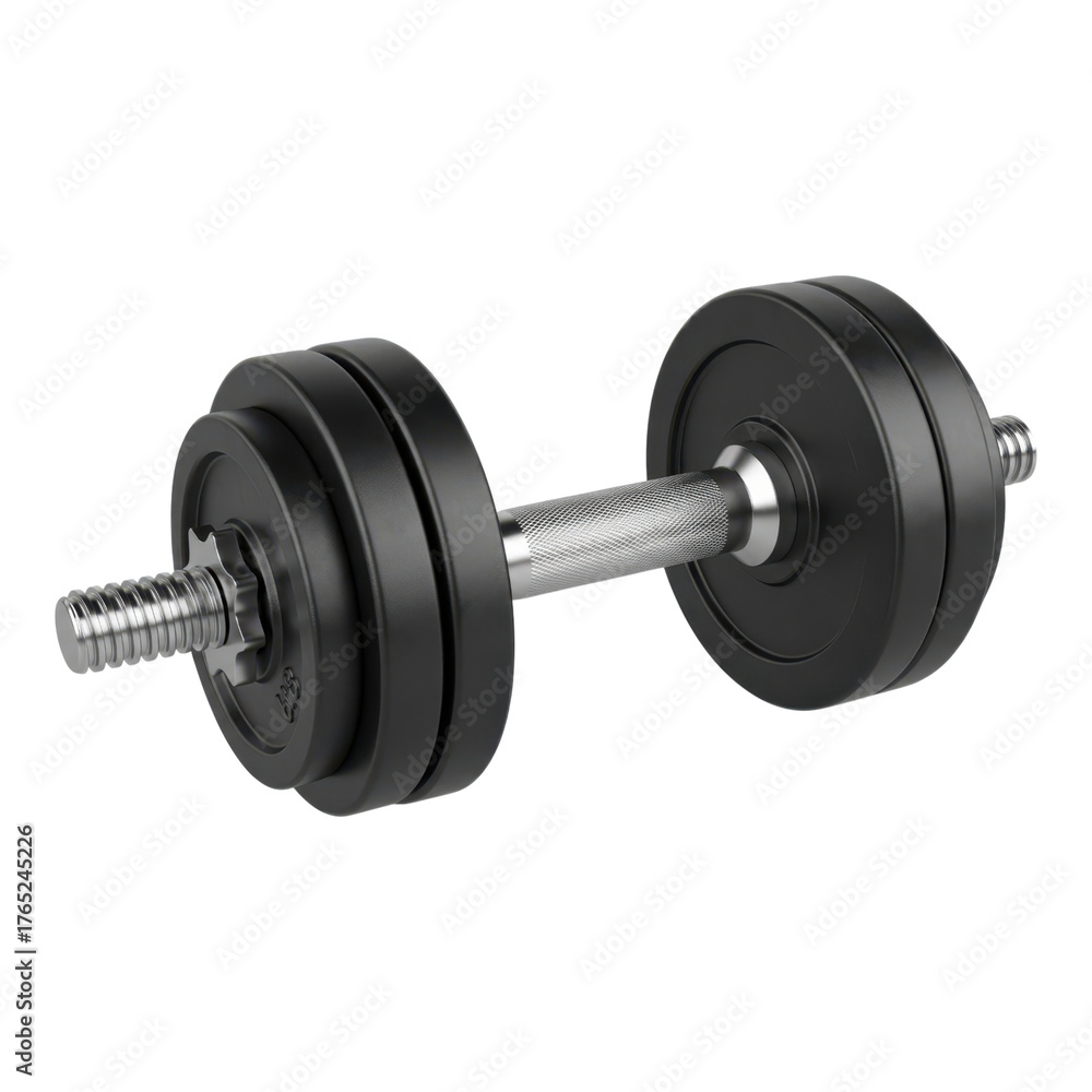 Naklejka premium Black dumbbell isolated on transparent background, fitness equipment for exercise
