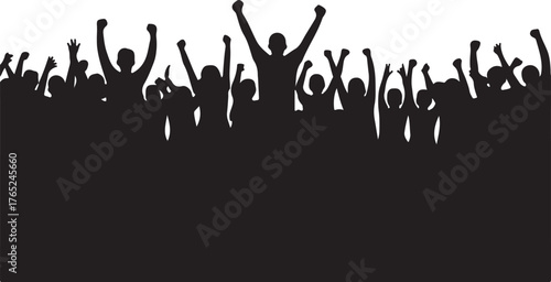 Happy New Year Crowd Panorama Silhouette Vector