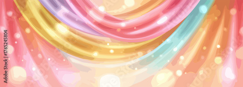 Bunte Stoffbahnen mit funkelnden Lichtern und Bokeh-Effekten im Hintergrund