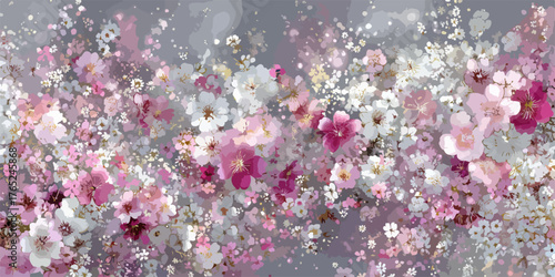 Dieses lebendige Vektor-Blumenmuster in sanften Rosa- und Weißtönen fängt die Leichtigkeit des Frühlings ein und bietet eine elegante Hintergrundgestaltung.