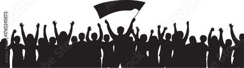 Happy New Year Crowd Panorama Silhouette Vector