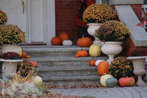 pumpkins and gourds on the stairs