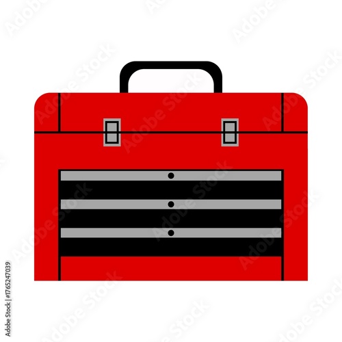 Red toolbox icon illustrating handyman work, construction site equipment and diy projects