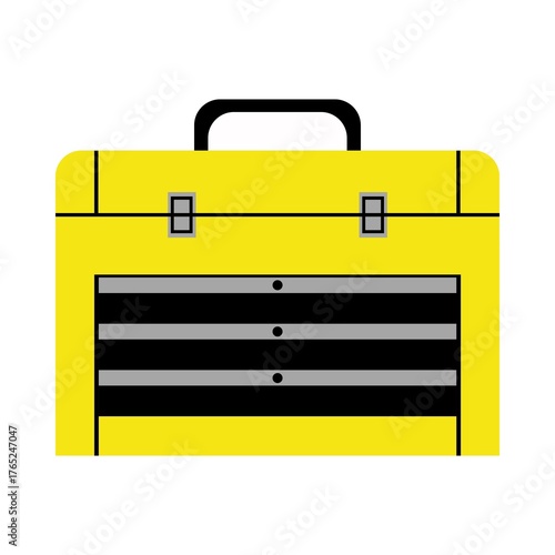 Yellow toolbox icon illustrating handyman work, construction site equipment and diy projects
