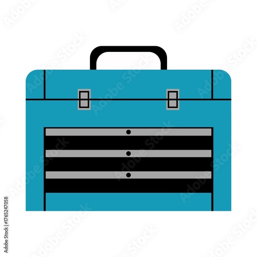 Cyan toolbox icon illustrating handyman work, construction site equipment and diy projects
