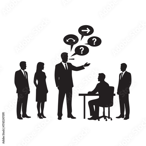 Business Leader Explaining Strategies and Answering Questions to Team Members Silhouette Vector