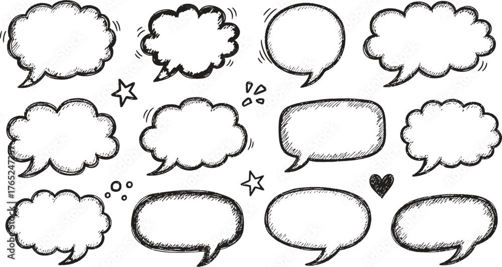 Fototapeta premium large collection of hand drawn comic speech and thought bubbles vector set