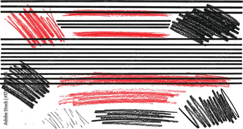 Vector set of grungy graphic elements. Street art texture hand drawn pencil underlines and strikethrough, scribble emphasis lines, crazy hatches, ovals and crosses.