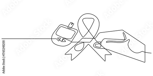World diabetes day vector image design illustration stock illustration, Continuous one line drawing hand using glucometer for checking blood sugar level. World diabetes day concept. Single line draw