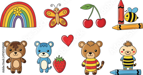 Felt pen vector illustrations collection of child drawings of art supplies and doodles