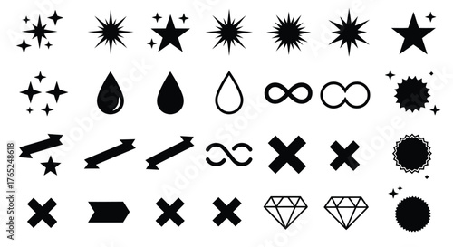 Collection of black silhouette icons and symbols silhouette