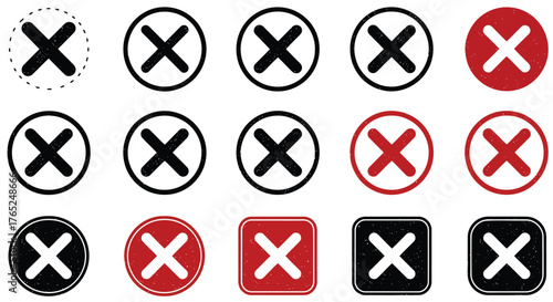 Collection of cross mark icons in various styles and colors silhouette