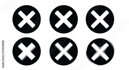 Six black circles with white cross shapes silhouette