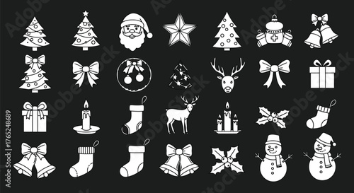Collection of christmas icons and symbols silhouette