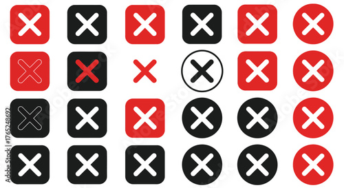 Collection of red and black cross and x icons silhouette