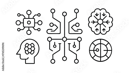 Collection of abstract technology and artificial intelligence icons in outline style