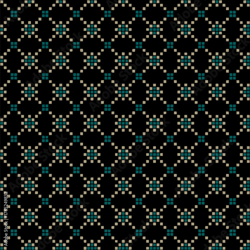 vector seamless pattern for embroidery. hand drawn blue and silver squares. repetitive background. modern decorative art. geometric fabric swatch. textile design template. home decor